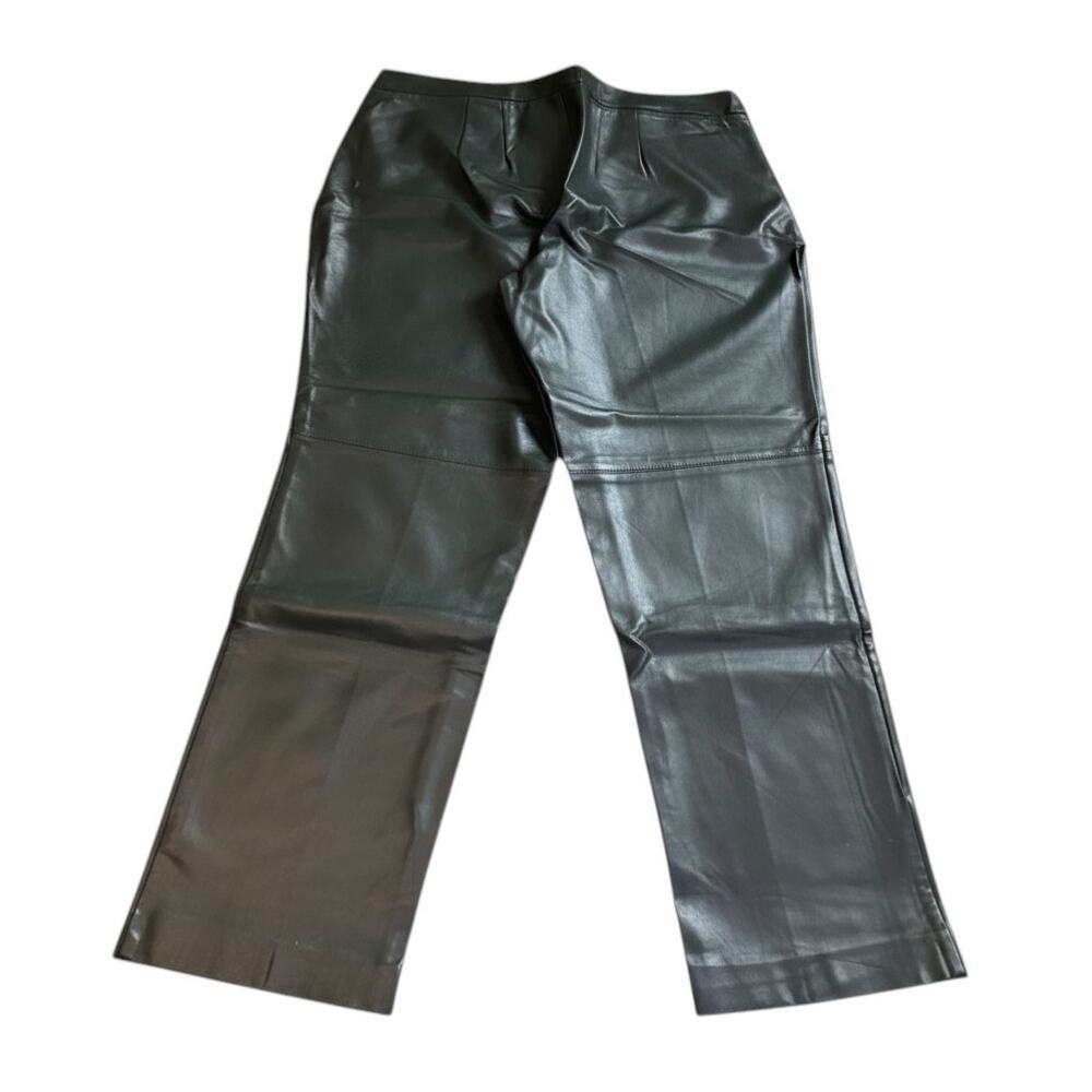 Elloquii Faux Leather Pants Green Fly Buttons High Waist Straight Size 14 NWT - Picture 8 of 16